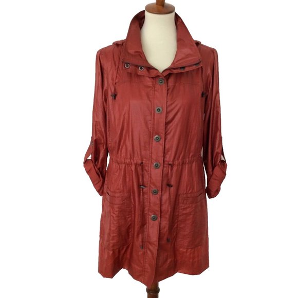 Chico's Red Zippered Utility Jacket Hooded Size 1 (Women's 8-10, Med) NWT - Picture 1 of 8